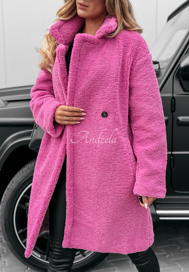 Dlhý kabát z imitácie kožucha Spring ružový