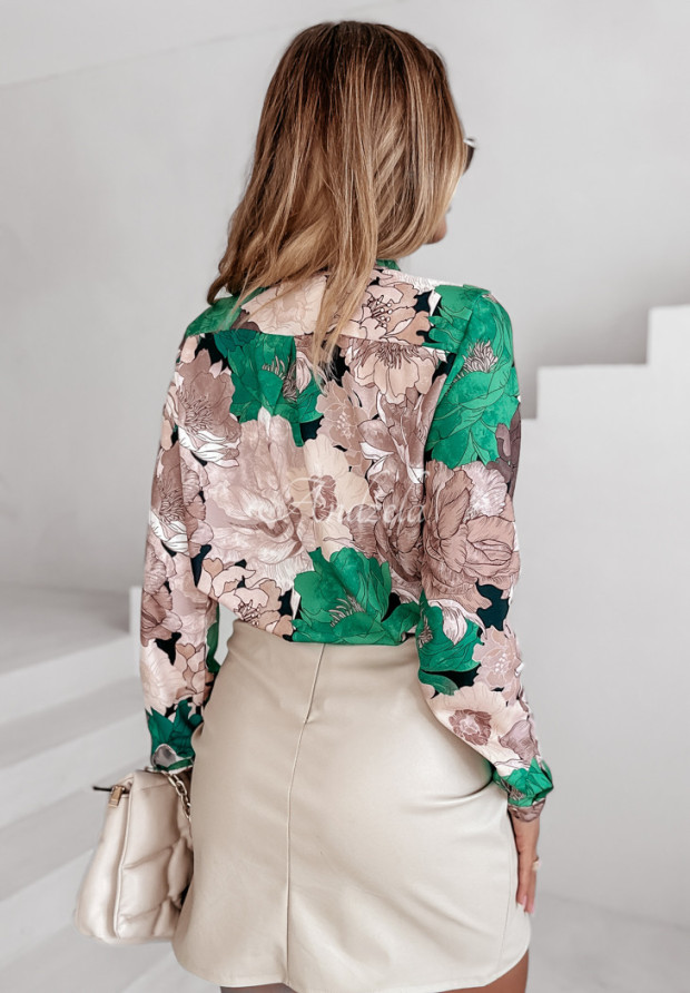 Vzorovaná košeľa so stojačikom a výstrihom Floral Designs béžovo-zelená