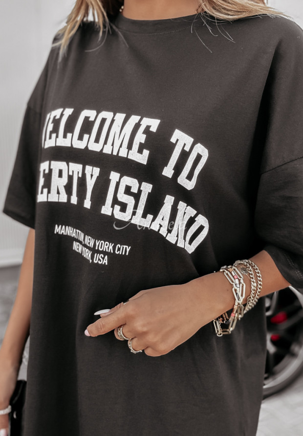 Tričko oversize s potlačou Welcome To Liberty Island čierne