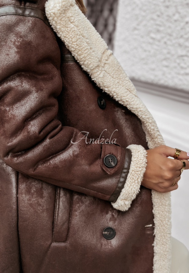 Dlhý kabát kožuch Frosty Mountains čokoládový