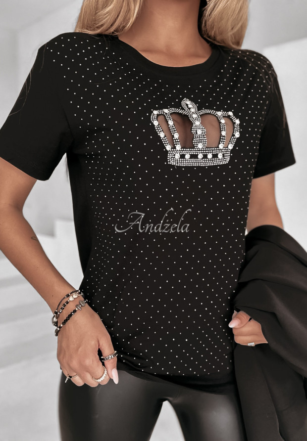 Tričko s ozdobnou aplikáciou Crown čierne
