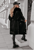 Kabát alpaka s kapucňou z futerkiem Mellow Melody čierne