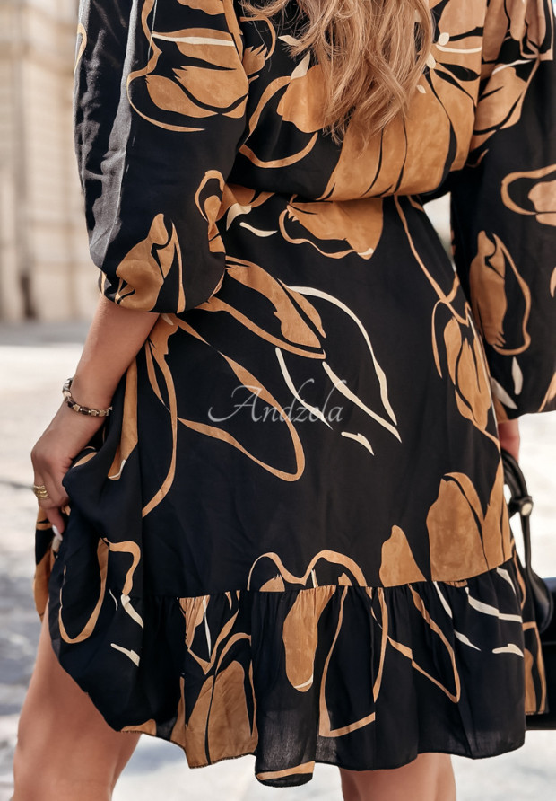 Vzorované šaty s volánikmi Rayla čierna