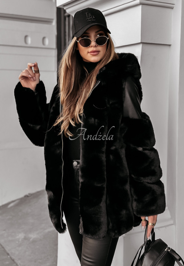 Kabát z imitácie kože s kožušinou Arctic Aura čierne