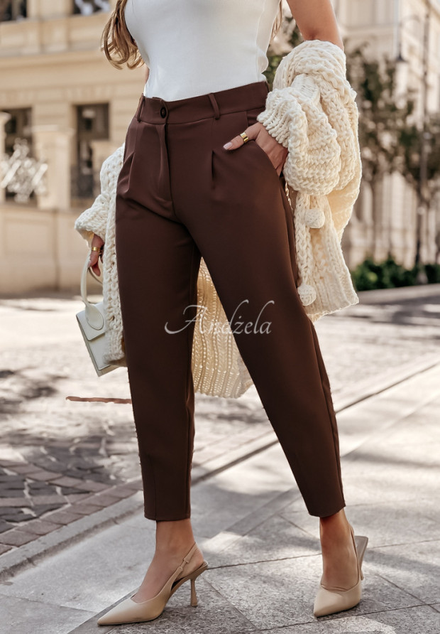 Elegantné nohavice Fashion Chic čokoládové