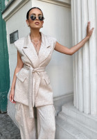 Dzianinowa Vesta z paskiem Outfit Of The Day béžová