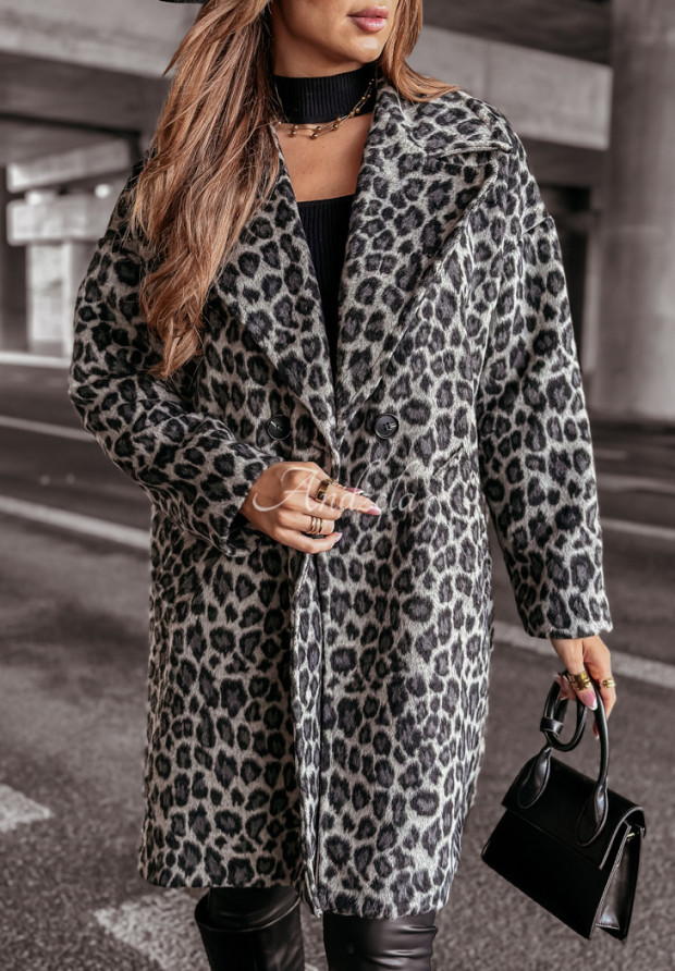 Kabát s leopardím vzorom Zhuri Sivá