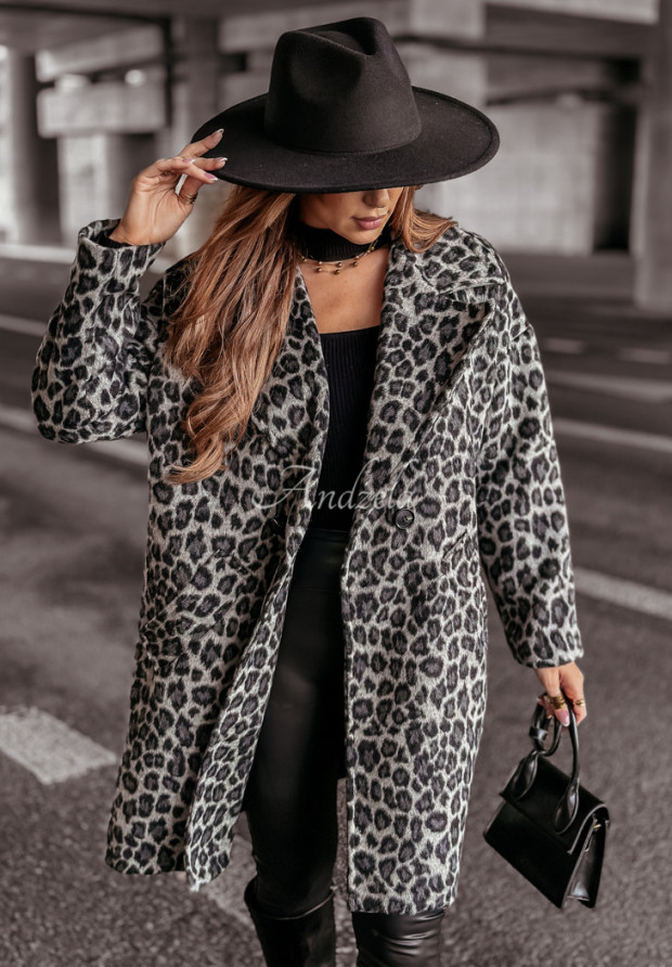 Kabát s leopardím vzorom Zhuri Sivá