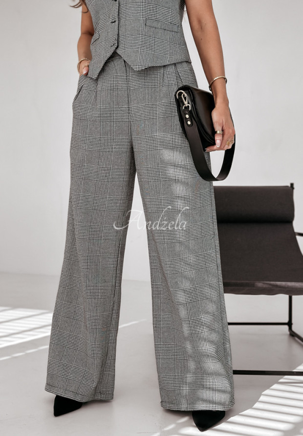 Elegantné kárované nohavice Outstanding sivé