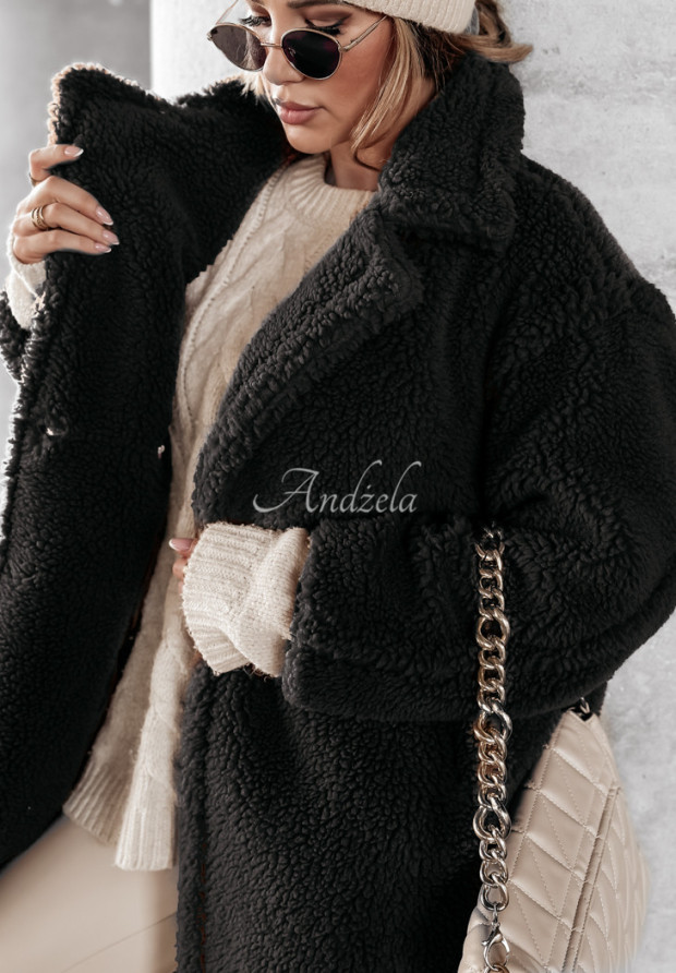 Dlhý kabát z imitácie kožuchu Essence Of Autumn čierne
