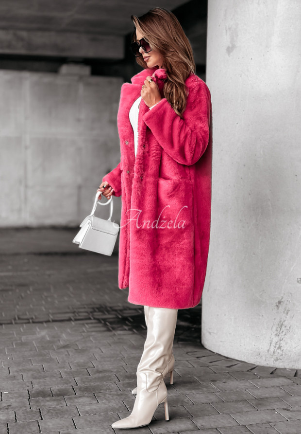 Dlhý kabát z imitácie kožušiny All About Snow ružový