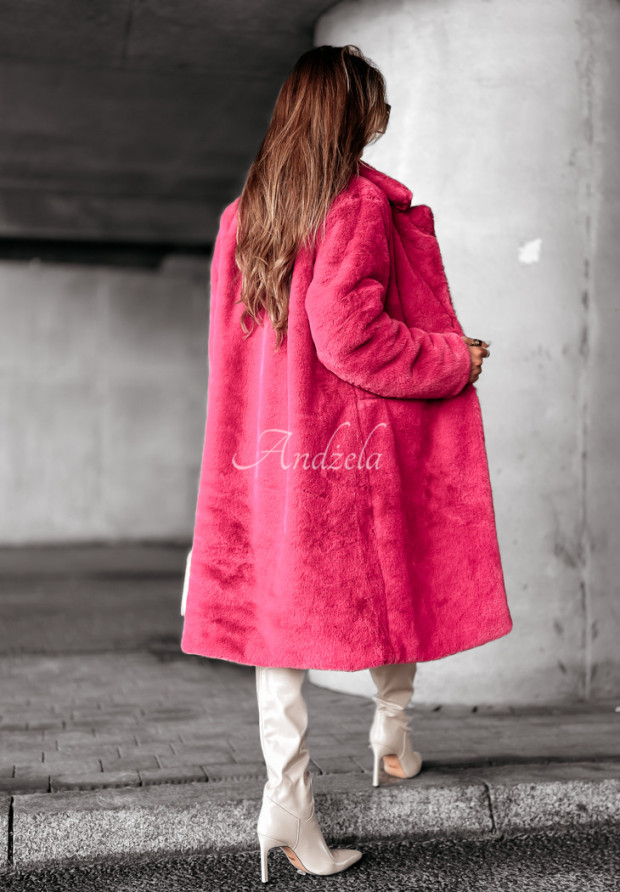Dlhý kabát z imitácie kožušiny All About Snow ružový