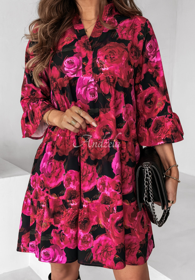 Kvetinové šaty s volánikmi Sirona červeno-ružové