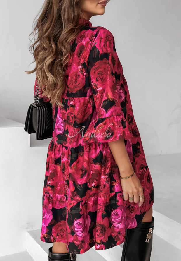 Kvetinové šaty s volánikmi Sirona červeno-ružové