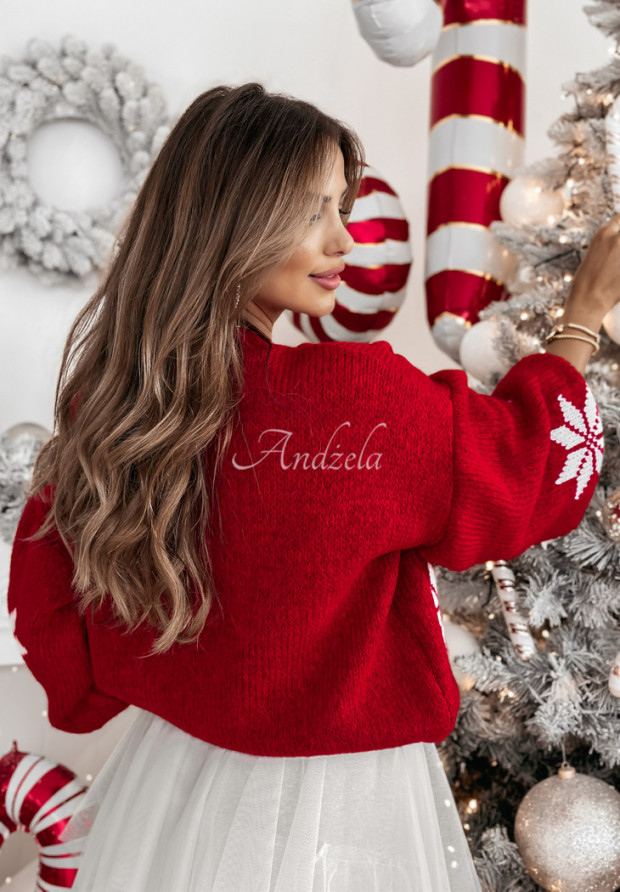 Vianočný sveter so snehovými vločkami Christmas Magic červený