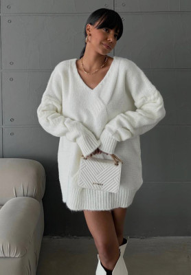 Dlhý ozdobne pletený sveter oversize Ambrosso ecru