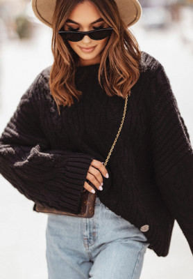 Ozdobne pletený sveter oversize Cocomore Nicco čierne