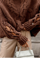 Sveter z ozdobnym splotem Cocomore Casual čokoládový