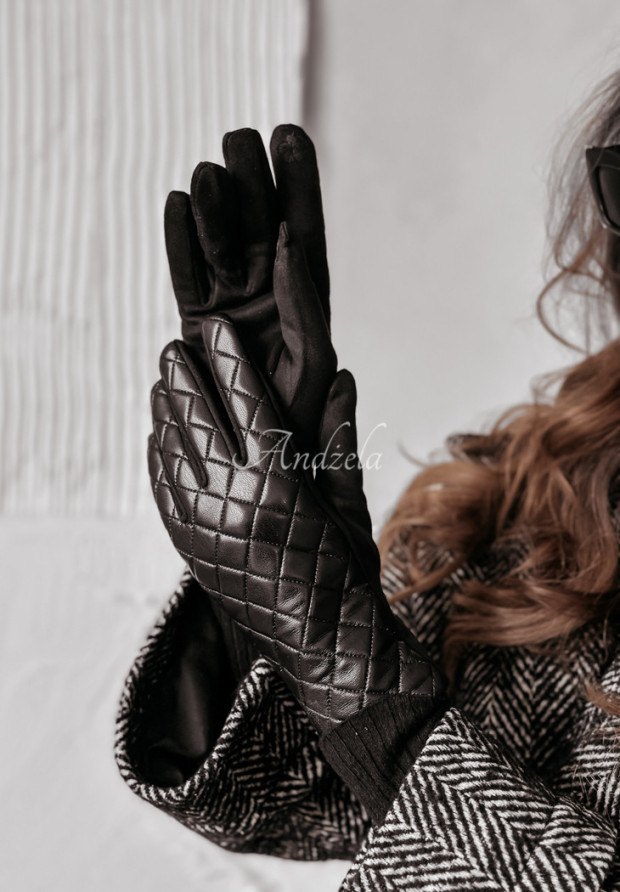Prešívané rukavice z imitácie kože Maritte čierne