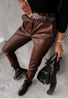Nohavice  z imitácie kože z paskiem Sevigne čokoládové