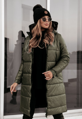 Dlhá prešívaná bunda s kapucňou This Season Icon khaki