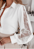 Košeľa z koronką na rękawach Lace Elegance Biela