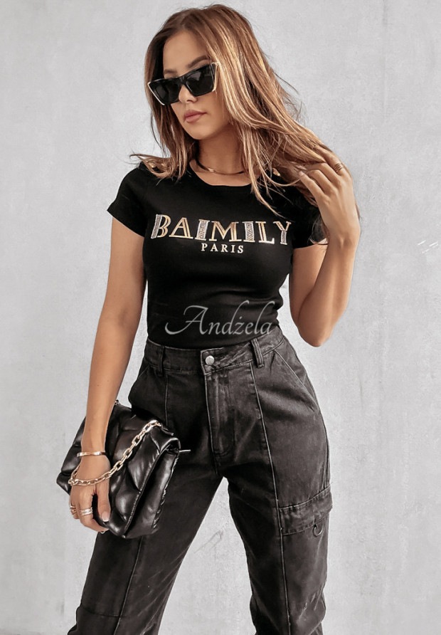 Tričko s ozdobnou aplikáciou Baimily čierna