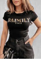 Tričko s ozdobnou aplikáciou Baimily čierna