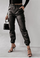 Nohavice  z imitácie kože z kieszeniami Trevisan čierne