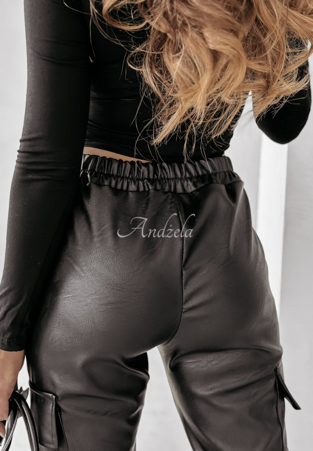 Nohavice z imitácie kože s vreckami Trevisan čierne