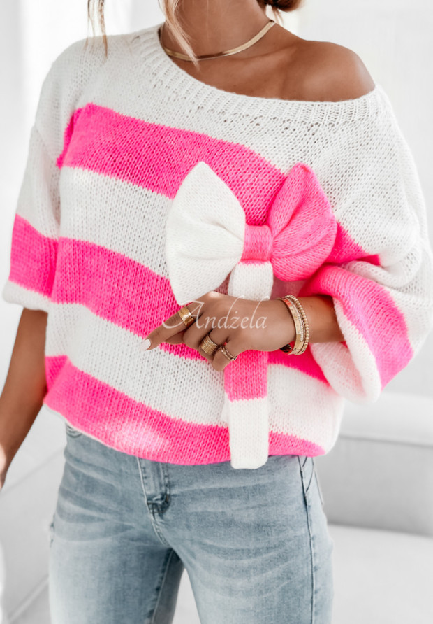Pásikavý sveter s mašľou Brilliant Blend ružový