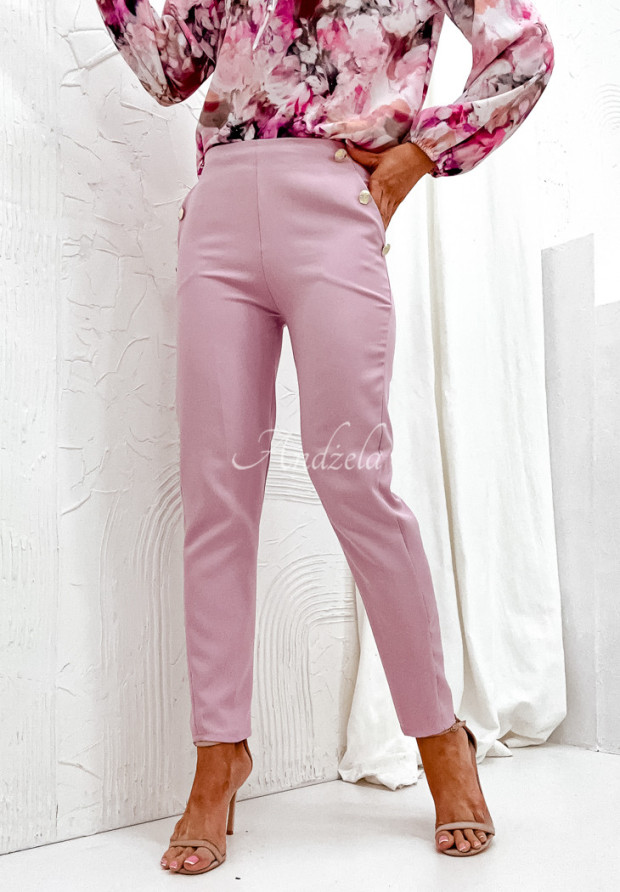 Elegantné nohavice na gombíky Elegant Occasion púdrovo ružová