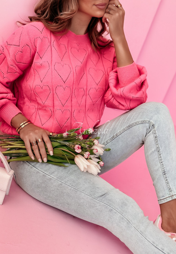 Ažúrový sveter so srdiečkami Be My Valentine ružový