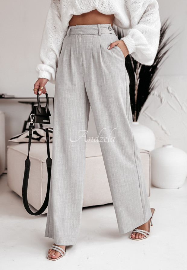 Elegantné nohavice wide leg pruhované Viserys sivé