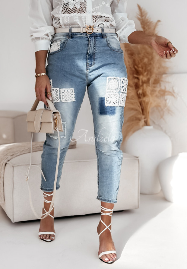 Džínsy s čipkovanými nášivkami Lace Fit modré