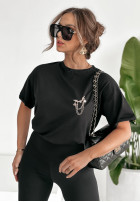 Tričko z ozdobną broszką Nebula Glam čierne