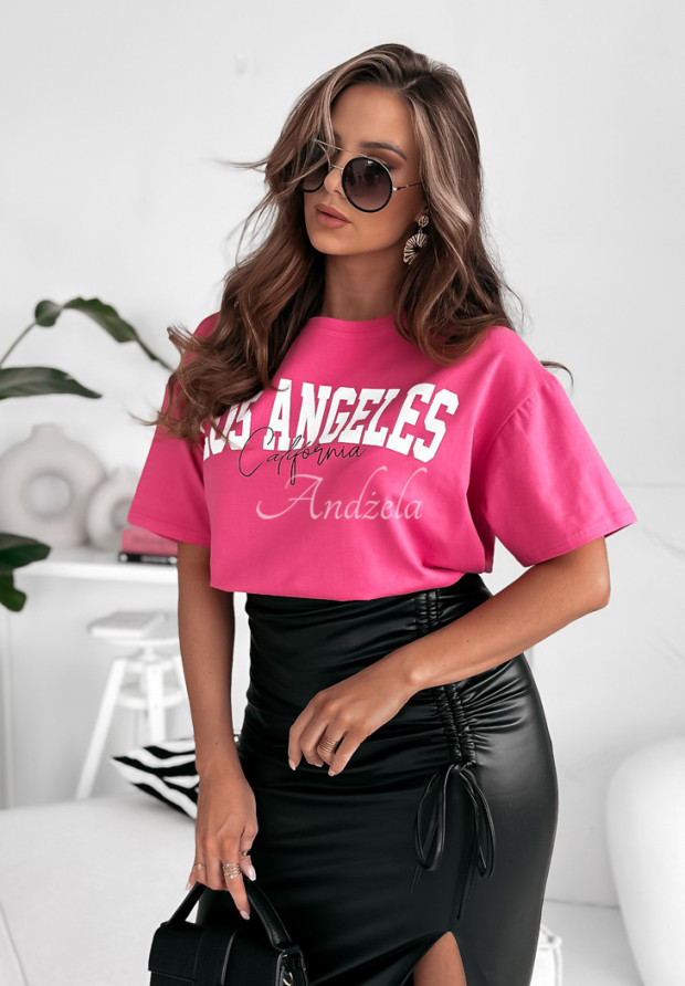 Tričko oversize s potlačou LA California ružový