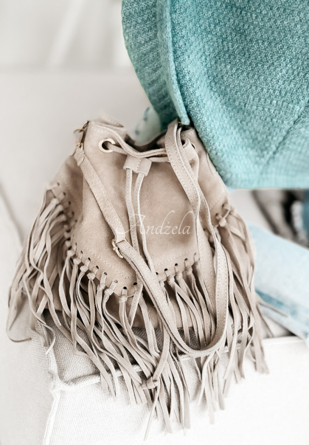 Semišová kabelka vrecko so strapcami Sunkissed Tassels  béžová