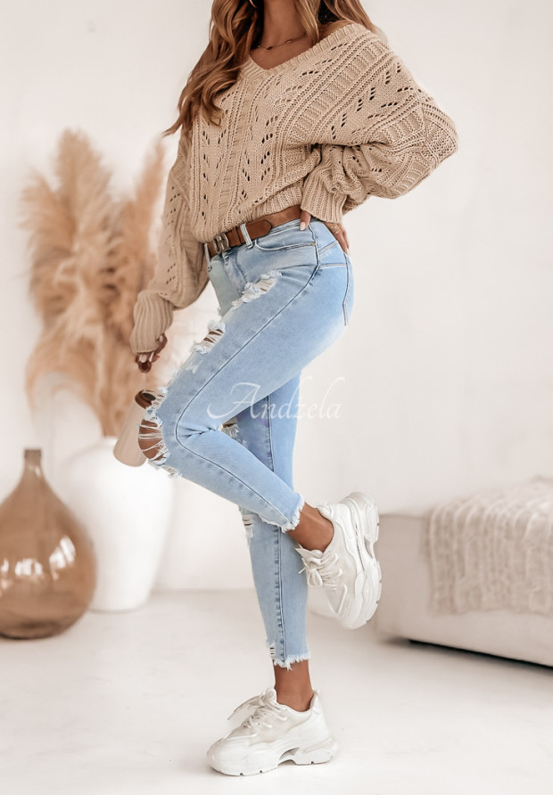 Skinny džínsy s odreninami Laraine svetlomodré