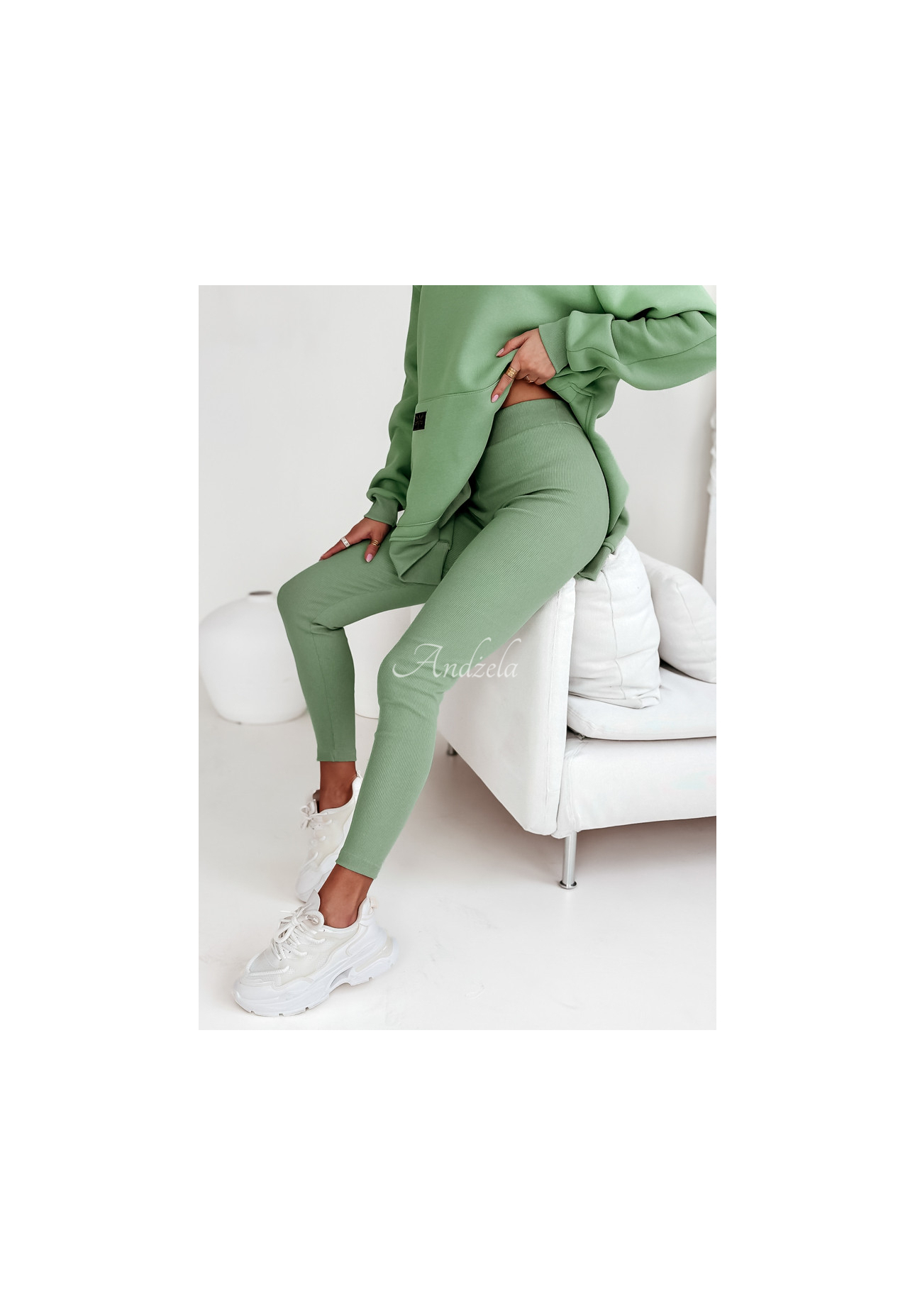 Rebrované legíny Siempre khaki