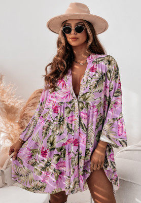 Vzorované šaty s volánikmi Relaxed Sunshine orgovánová