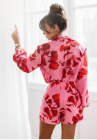 Kwieciste spódnico-spodenki Peony Blessings różowo-červené