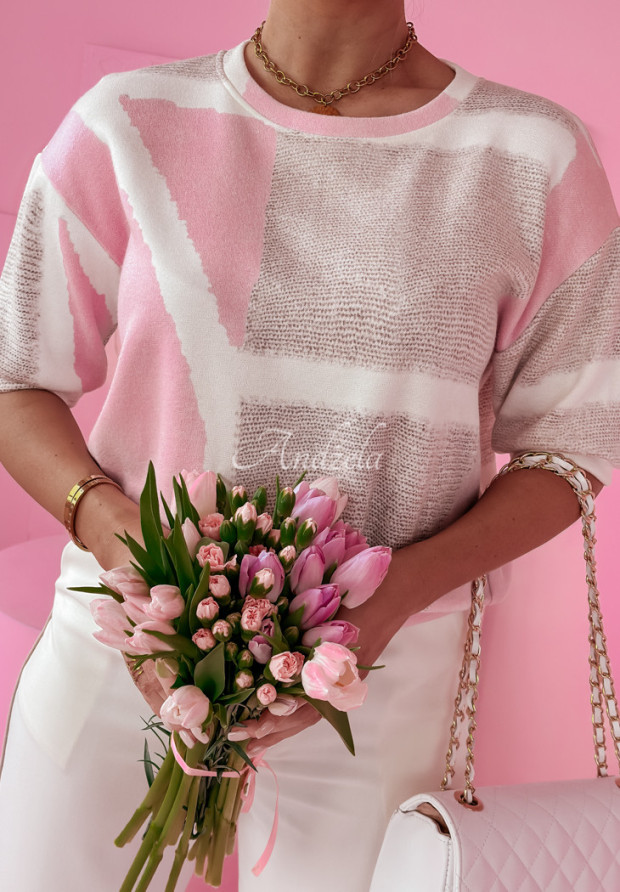Vzorovaný sveter Velvet Horizon béžovo-ružový