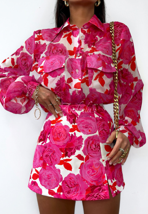 Kvetinové sukňo-šortky La Milla Peony Blessings bielo-ružové