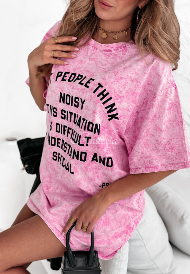 Dlhé tričko s potlačou People Think ružový