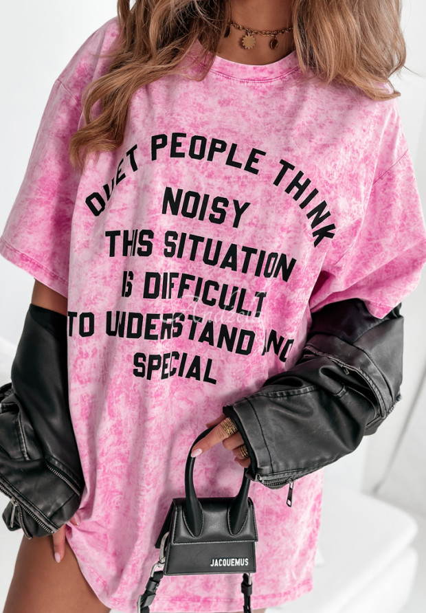 Dlhé tričko s potlačou People Think ružový