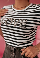 Krótki Tričko w paski Lovely Stripes biało-čierne