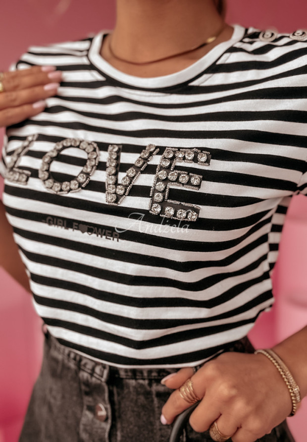 Krátke tričko pásikavé Lovely Stripes bielo-čierne