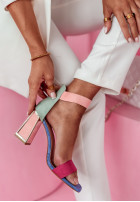Sandále z imitacji zamszu na obcasie Femme & Fortune niebiesko-ružové