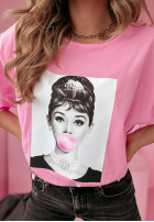Tričko z nadrukiem Bubblegum Lips ružový